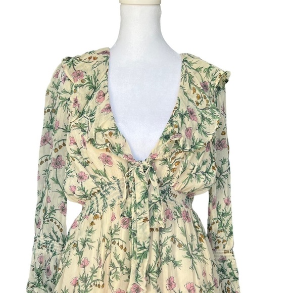 Free People - NWOT Ruffle Me Up 3/4 Sleeve Chiffon Floral Mini Dress Sz Xs - Picture 5 of 8